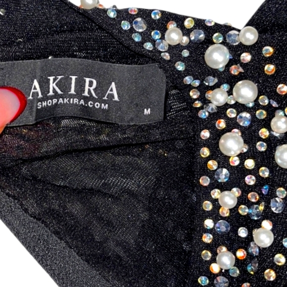 Akira Rare Chunky Beaded Pearl and Bling Gold Accent Mock Neck Dress - Picture 3 of 6